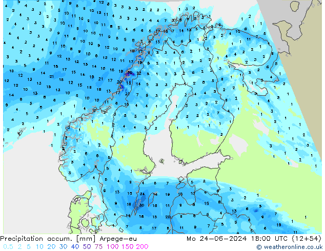 Totale neerslag Arpege-eu ma 24.06.2024 18 UTC