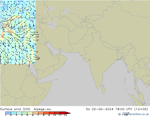 Surface wind (bft) Arpege-eu Sa 22.06.2024 18 UTC