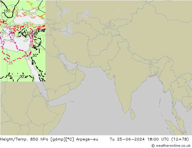 Height/Temp. 850 hPa Arpege-eu Di 25.06.2024 18 UTC