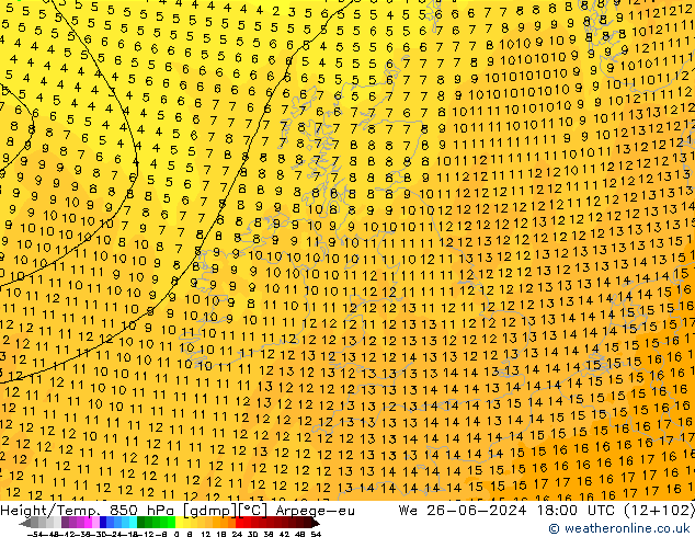 Height/Temp. 850 hPa Arpege-eu We 26.06.2024 18 UTC