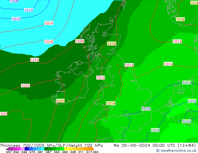 Thck 700-1000 hPa Arpege-eu We 26.06.2024 00 UTC