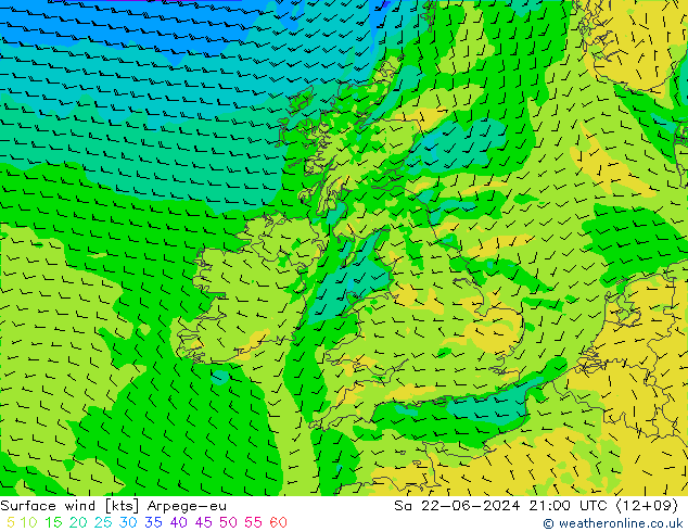 Vent 10 m Arpege-eu sam 22.06.2024 21 UTC