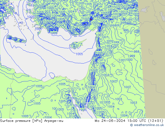 Surface pressure Arpege-eu Mo 24.06.2024 15 UTC