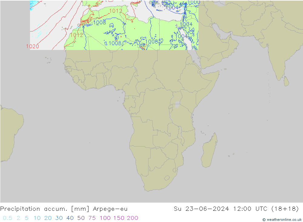 Precipitation accum. Arpege-eu nie. 23.06.2024 12 UTC