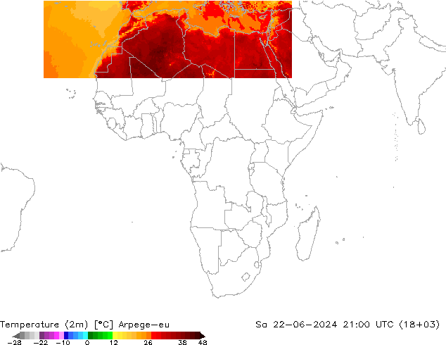 Temperature (2m) Arpege-eu Sa 22.06.2024 21 UTC