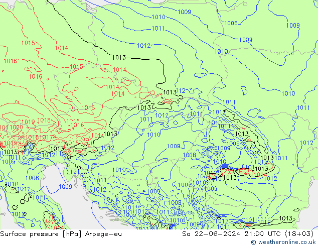 Pressione al suolo Arpege-eu sab 22.06.2024 21 UTC