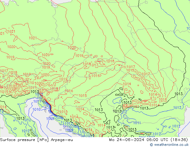 Surface pressure Arpege-eu Mo 24.06.2024 06 UTC
