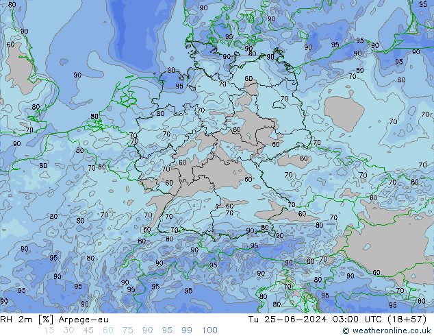 RH 2m Arpege-eu Tu 25.06.2024 03 UTC