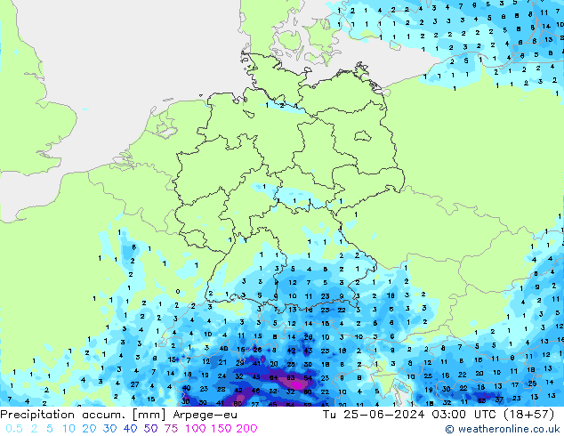Totale neerslag Arpege-eu di 25.06.2024 03 UTC