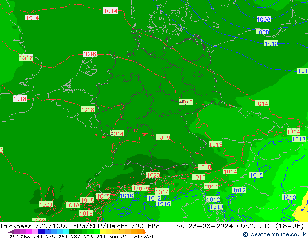 Dikte700-1000 hPa Arpege-eu zo 23.06.2024 00 UTC