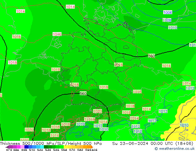 Espesor 500-1000 hPa Arpege-eu dom 23.06.2024 00 UTC