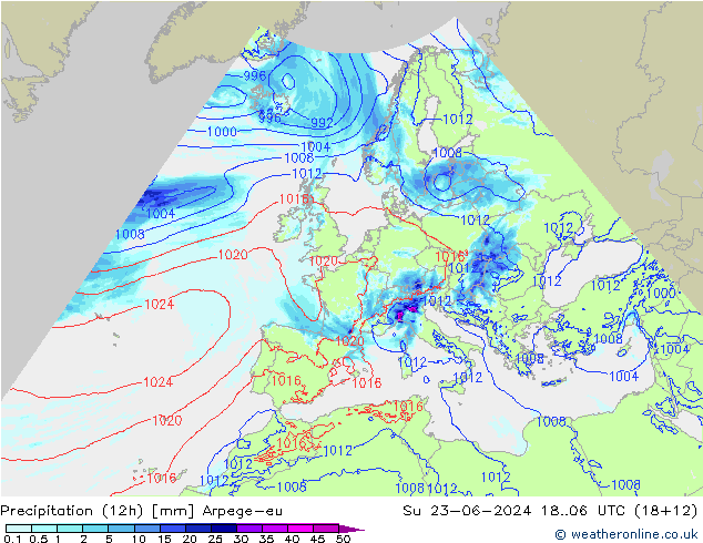 Precipitation (12h) Arpege-eu Su 23.06.2024 06 UTC