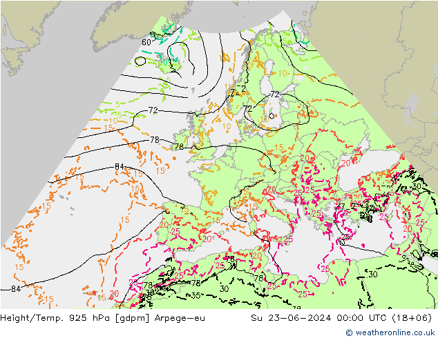 Height/Temp. 925 hPa Arpege-eu So 23.06.2024 00 UTC