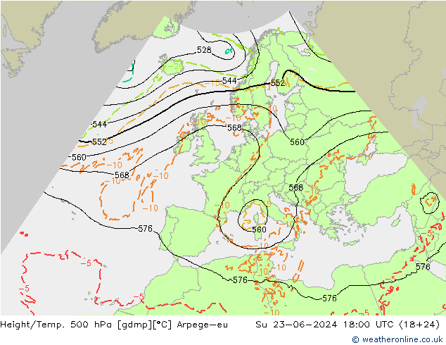 Yükseklik/Sıc. 500 hPa Arpege-eu Paz 23.06.2024 18 UTC