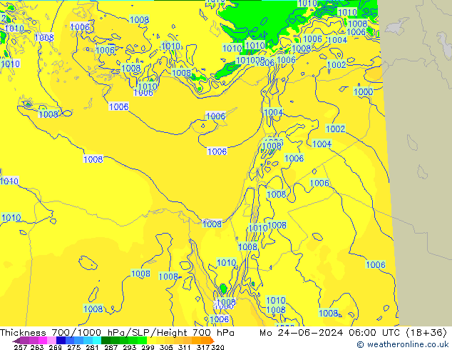 Thck 700-1000 hPa Arpege-eu lun 24.06.2024 06 UTC