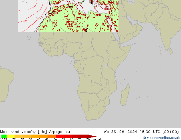 Max. wind velocity Arpege-eu We 26.06.2024 18 UTC