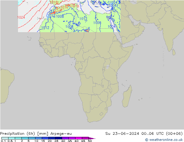 Yağış (6h) Arpege-eu Paz 23.06.2024 06 UTC