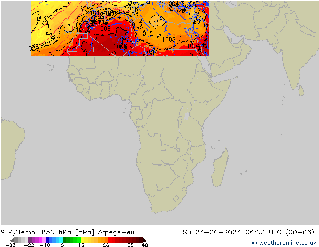 SLP/Temp. 850 hPa Arpege-eu Su 23.06.2024 06 UTC