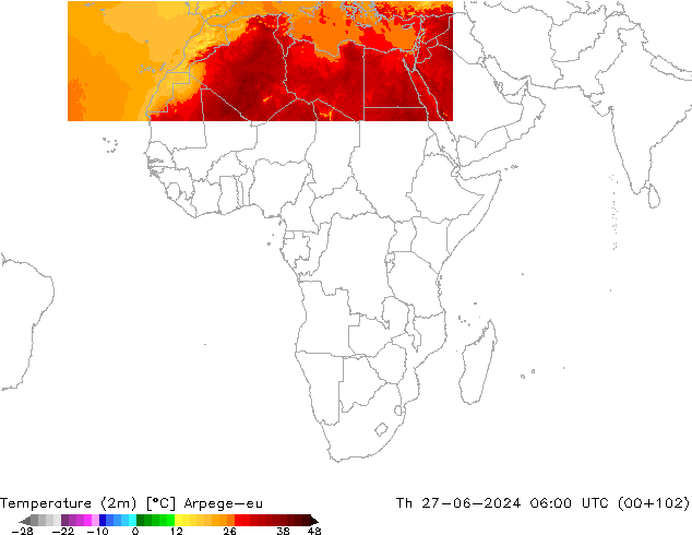 Temperatura (2m) Arpege-eu gio 27.06.2024 06 UTC