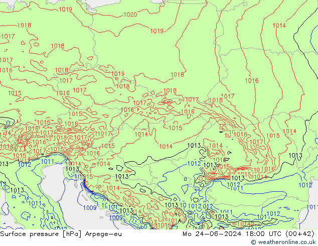 Surface pressure Arpege-eu Mo 24.06.2024 18 UTC