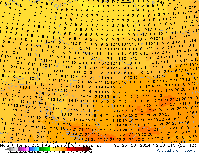 Height/Temp. 850 hPa Arpege-eu So 23.06.2024 12 UTC