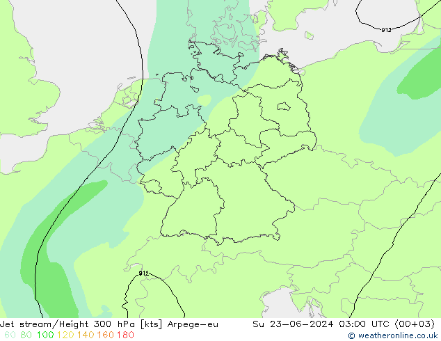 Jet stream/Height 300 hPa Arpege-eu Su 23.06.2024 03 UTC