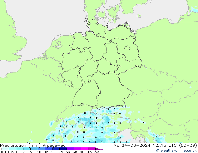 Precipitazione Arpege-eu lun 24.06.2024 15 UTC