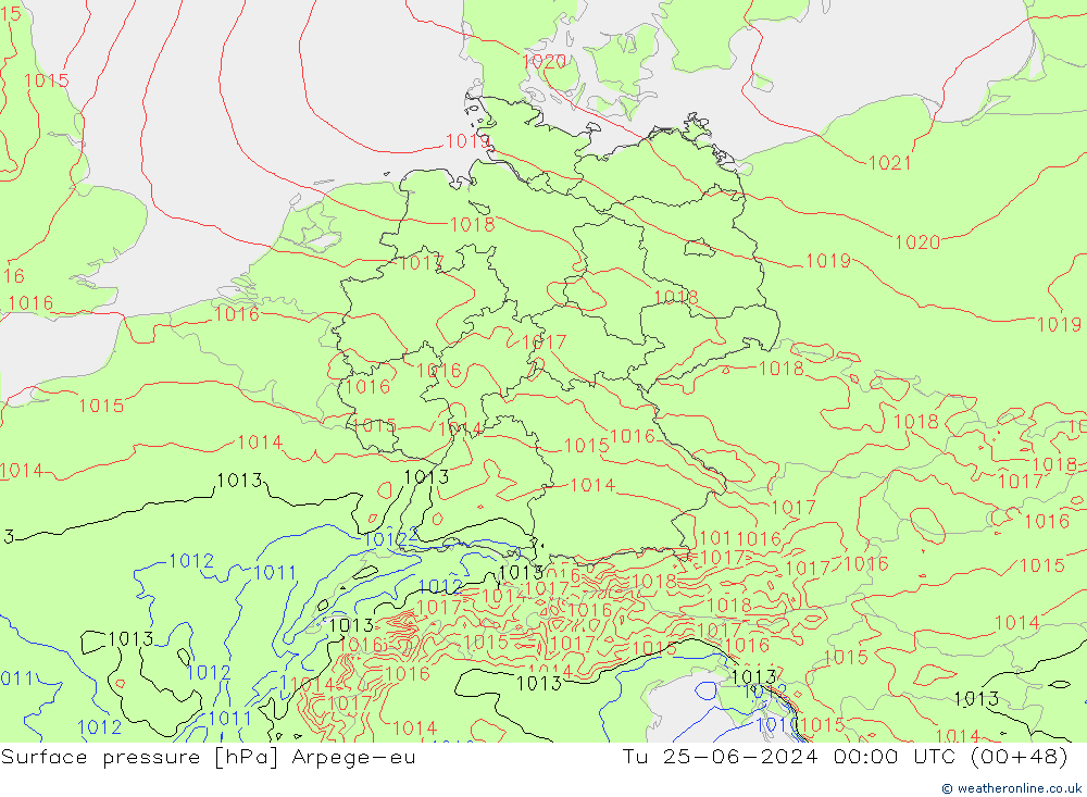 Presión superficial Arpege-eu mar 25.06.2024 00 UTC