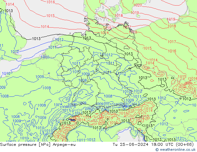 Surface pressure Arpege-eu Tu 25.06.2024 18 UTC