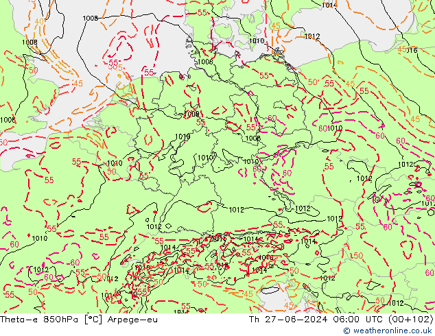 Theta-e 850hPa Arpege-eu Th 27.06.2024 06 UTC