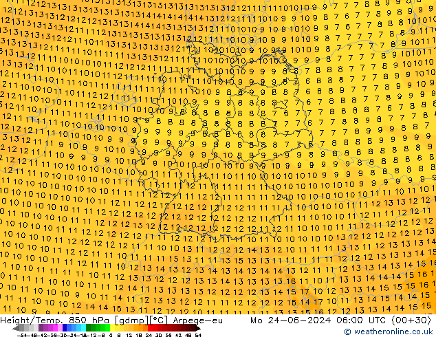 Height/Temp. 850 hPa Arpege-eu pon. 24.06.2024 06 UTC