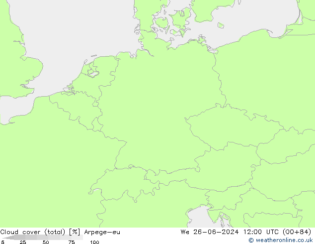 Cloud cover (total) Arpege-eu St 26.06.2024 12 UTC