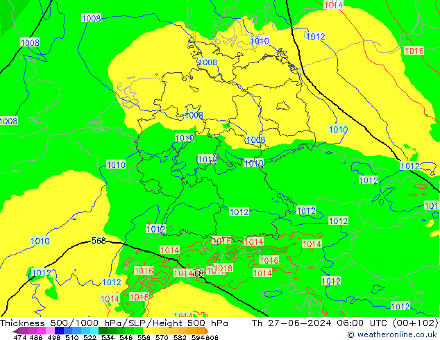 Thck 500-1000гПа Arpege-eu чт 27.06.2024 06 UTC