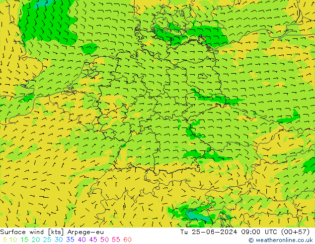 Vento 10 m Arpege-eu Ter 25.06.2024 09 UTC