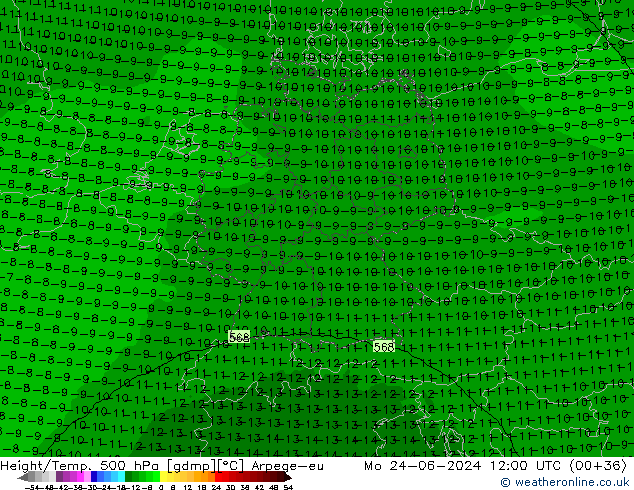 Height/Temp. 500 hPa Arpege-eu Mo 24.06.2024 12 UTC