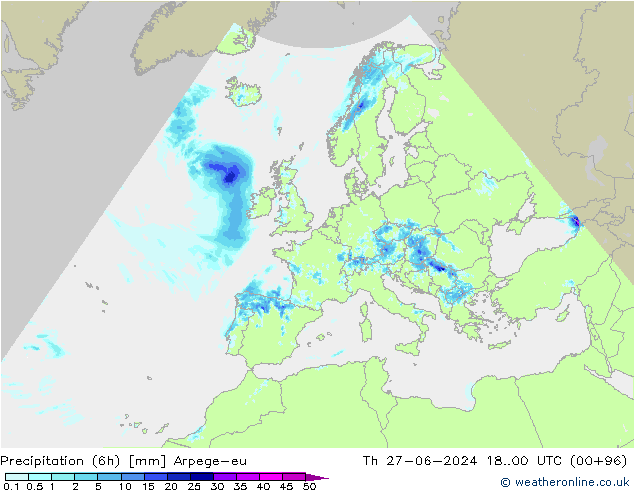 降水量 (6h) Arpege-eu 星期四 27.06.2024 00 UTC