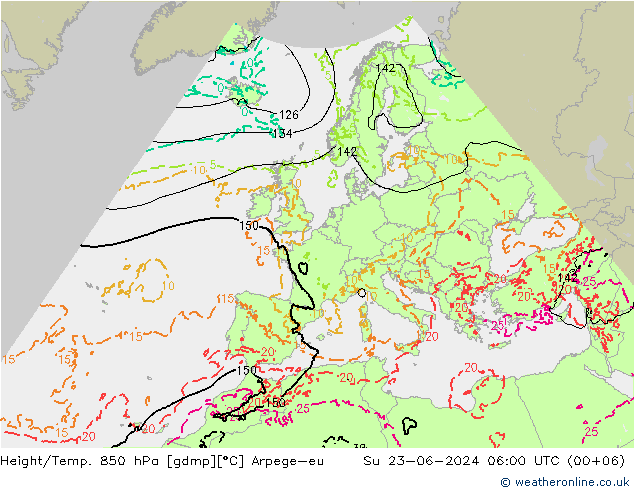 Height/Temp. 850 hPa Arpege-eu Su 23.06.2024 06 UTC