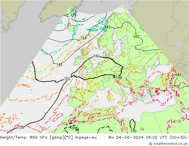 Height/Temp. 850 гПа Arpege-eu пн 24.06.2024 06 UTC