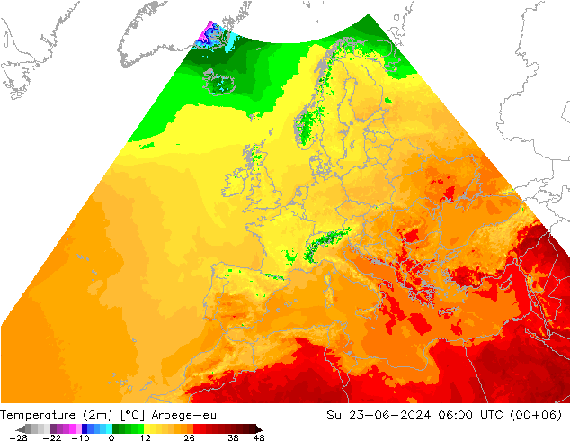 Temperature (2m) Arpege-eu Ne 23.06.2024 06 UTC