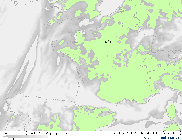 Nubi basse Arpege-eu gio 27.06.2024 06 UTC