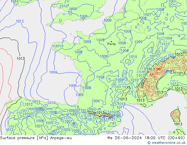 Pressione al suolo Arpege-eu mer 26.06.2024 18 UTC