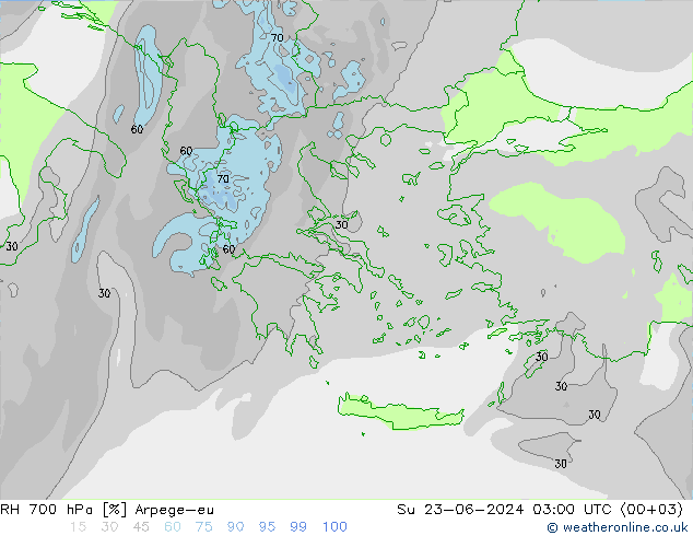 RH 700 hPa Arpege-eu Su 23.06.2024 03 UTC