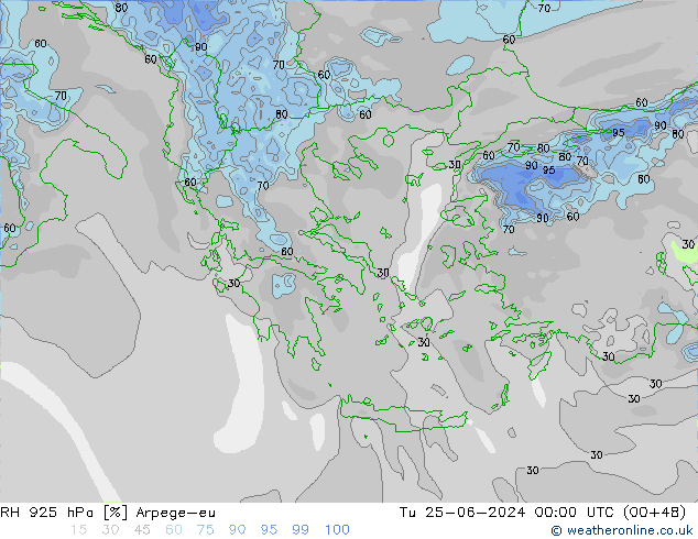 RH 925 hPa Arpege-eu Út 25.06.2024 00 UTC