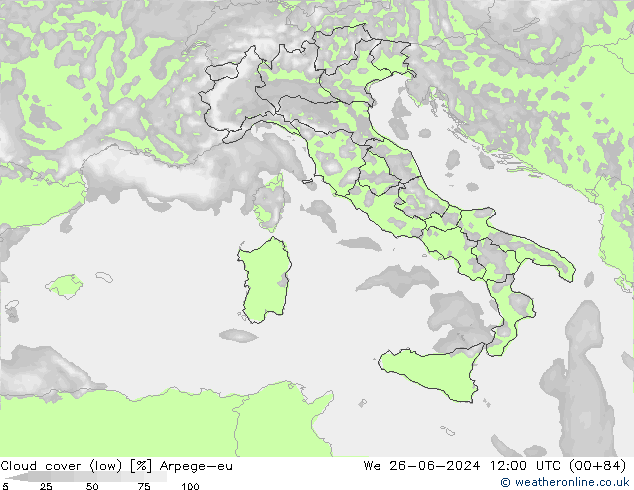 Bewolking (Laag) Arpege-eu wo 26.06.2024 12 UTC
