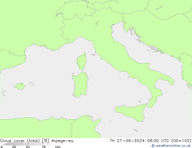 Nuages (total) Arpege-eu jeu 27.06.2024 06 UTC