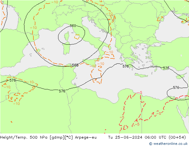 Height/Temp. 500 hPa Arpege-eu wto. 25.06.2024 06 UTC