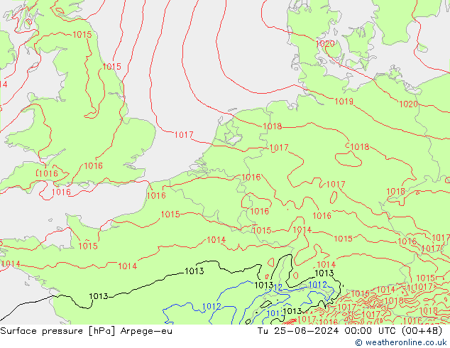 Surface pressure Arpege-eu Tu 25.06.2024 00 UTC