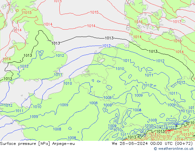 Presión superficial Arpege-eu mié 26.06.2024 00 UTC