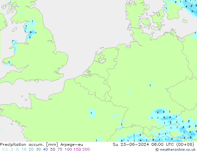 Precipitación acum. Arpege-eu dom 23.06.2024 06 UTC