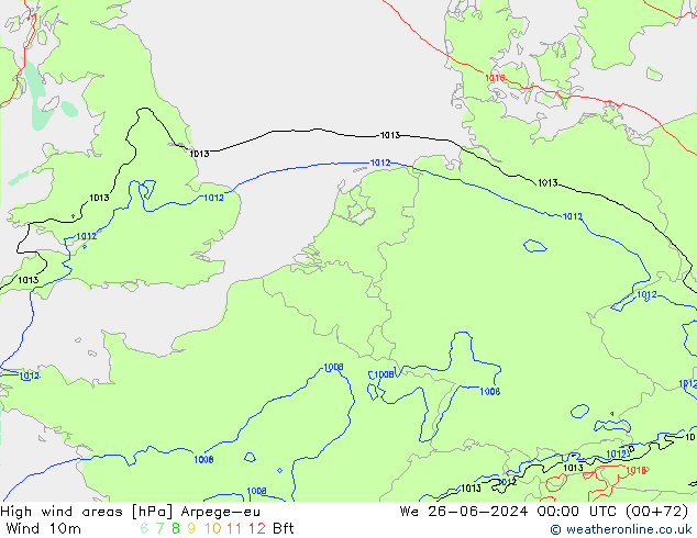 yüksek rüzgarlı alanlar Arpege-eu Çar 26.06.2024 00 UTC